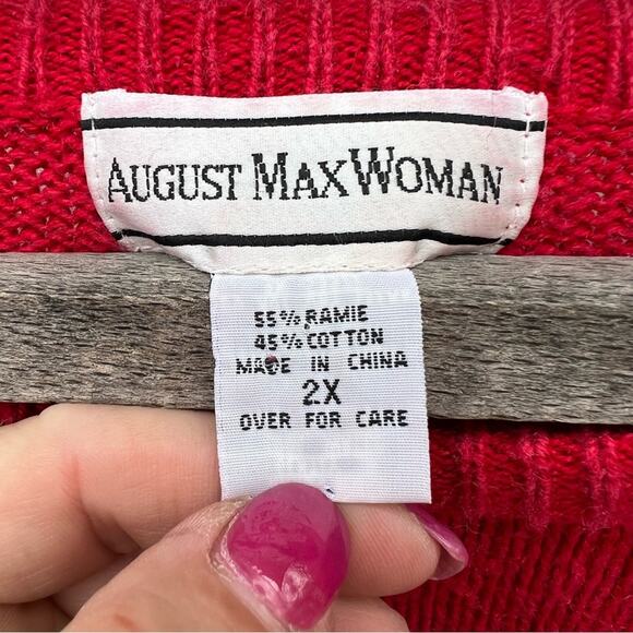 Vintage 90s August Max oversize VOLUP knit red holiday sweater beaded snowflakes - Picture 5 of 7